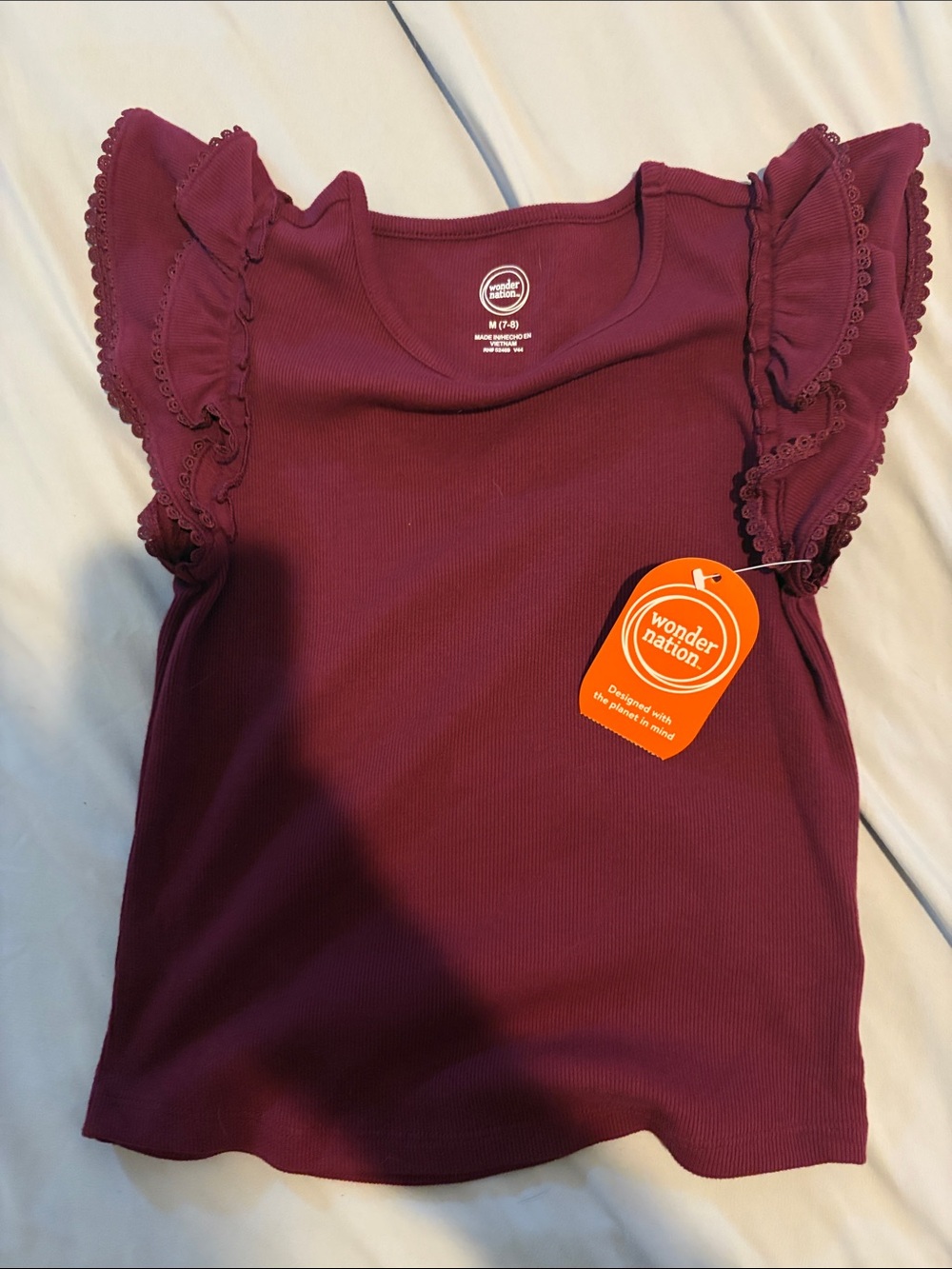 wonder nation Burgundy Ruffle Sleeve Tank Top